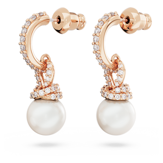 Orecchini pendenti Originally, Crystal Pearl, Bianchi, Placcato color oro rosa