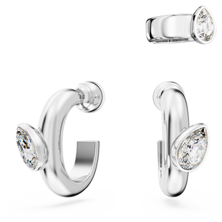 Orecchini a cerchio con ear cuff Imber, Set (3), Taglio Pear, Bianchi, Placcato rodio