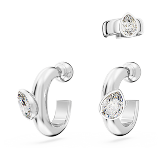 Orecchini a cerchio con ear cuff Imber, Set (3), Taglio Pear, Bianchi, Placcato rodio