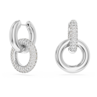 Orecchini a cerchio Dextera, Design asimmetrico, Anello concatenato, Bianchi, Placcato rodio