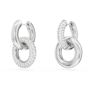 Orecchini a cerchio Dextera, Design asimmetrico, Anello concatenato, Bianchi, Placcato rodio