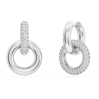 Orecchini a cerchio Dextera, Design asimmetrico, Anello concatenato, Bianchi, Placcato rodio