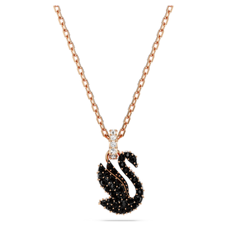 Pendente Swan, Cigno, Piccolo, Nero, Placcato color oro rosa