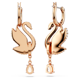 Orecchini pendenti Swan, Cigno, Neri, Placcato color oro rosa