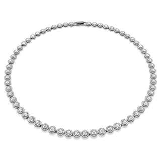Collana Tennis Una Angelic, Taglio Round, Lunga, Bianca, Placcato rutenio