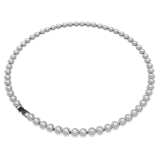 Collana Tennis Una Angelic, Taglio Round, Lunga, Bianca, Placcato rutenio