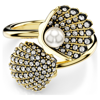Anello aperto Idyllia, Crystal Pearl, Conchiglia, Bianco, Placcato color oro