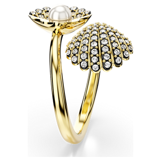 Anello aperto Idyllia, Crystal Pearl, Conchiglia, Bianco, Placcato color oro