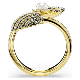 Anello aperto Idyllia, Crystal Pearl, Conchiglia, Bianco, Placcato color oro