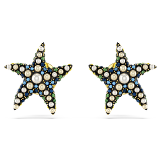 Orecchini a lobo Idyllia, Crystal Pearl, Stella marina, Piccoli, Multicolore, Placcato color oro