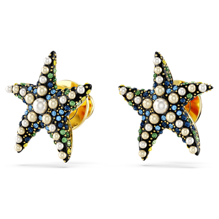 Orecchini a lobo Idyllia, Crystal Pearl, Stella marina, Piccoli, Multicolore, Placcato color oro