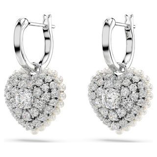 Orecchini pendenti Idyllia, Crystal Pearl, Cuore, Bianchi, Placcato rodio