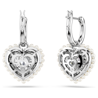 Orecchini pendenti Idyllia, Crystal Pearl, Cuore, Bianchi, Placcato rodio