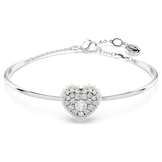 Bracciale rigido Hyperbola, Cuore, Bianco, Placcato rodio