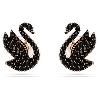 Orecchini a lobo Swan, Crystal Pearl, Cigno, Neri, Placcato color oro rosa