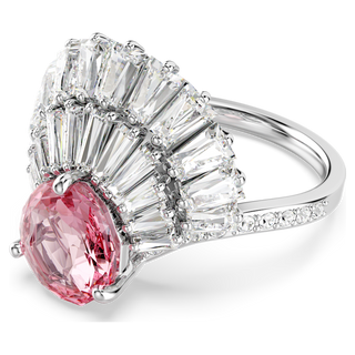 Anello cocktail Idyllia, Taglio misto, Conchiglia, Rosa, Placcato rodio