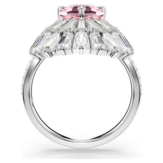 Anello cocktail Idyllia, Taglio misto, Conchiglia, Rosa, Placcato rodio