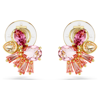 Orecchini a clip Gema, Taglio misto, Fiore, Rosa, Placcato color oro