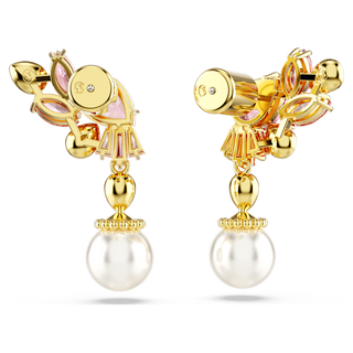 Orecchini pendenti Gema, Taglio misto, Crystal Pearl, Fiore, Rosa, Placcato color oro