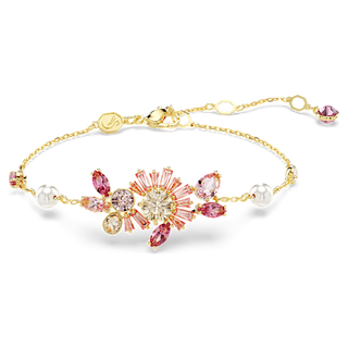Braccialetto Gema, Crystal Pearl, Taglio misto, Fiore, Rosa, Placcato color oro