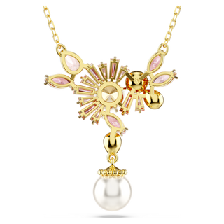 Pendente Gema, Taglio misto, Crystal Pearl, Fiore, Rosa, Placcato color oro