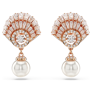Orecchini pendenti Idyllia, Crystal Pearl, Conchiglia, Bianchi, Placcato color oro rosa