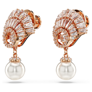 Orecchini pendenti Idyllia, Crystal Pearl, Conchiglia, Bianchi, Placcato color oro rosa