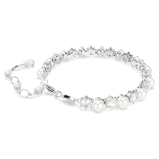 Bracciale Tennis Matrix, Crystal Pearl, Taglio Round, Bianco, Placcato rodio