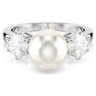 Anello cocktail Matrix, Crystal Pearl, Taglio Round, Bianco, Placcato rodio