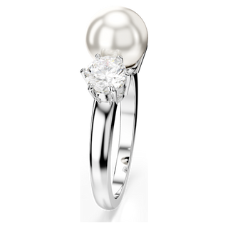 Anello cocktail Matrix, Crystal Pearl, Taglio Round, Bianco, Placcato rodio