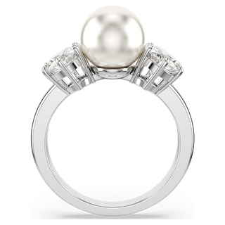 Anello cocktail Matrix, Crystal Pearl, Taglio Round, Bianco, Placcato rodio