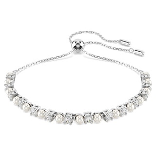 Bracciale Tennis Matrix, Crystal Pearl, Taglio Round, Bianco, Placcato rodio