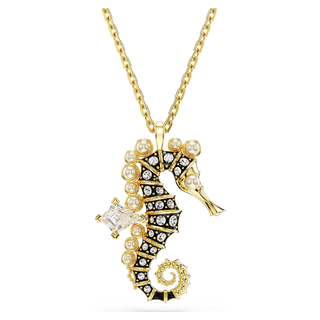 Pendente Idyllia, Crystal pearls, Cavalluccio marino, Bianco, Placcato color oro