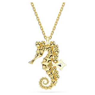 Pendente Idyllia, Crystal pearls, Cavalluccio marino, Bianco, Placcato color oro