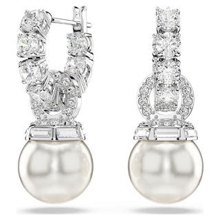 Orecchini pendenti Matrix, Crystal Pearl, Taglio Round, Bianchi, Placcato rodio
