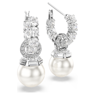 Orecchini pendenti Matrix, Crystal Pearl, Taglio Round, Bianchi, Placcato rodio