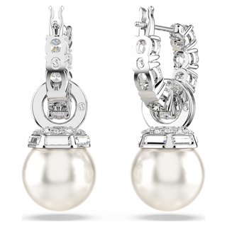Orecchini pendenti Matrix, Crystal Pearl, Taglio Round, Bianchi, Placcato rodio
