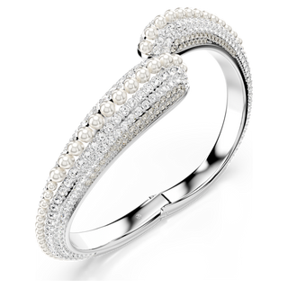 Bracciale rigido Sublima, Crystal Pearl, Taglio Round, Bianco, Placcato rodio