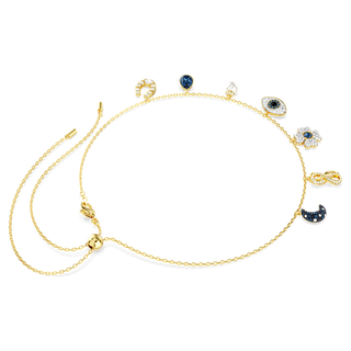 Girocollo Symbolica, Crystal Pearl, Luna, infinito, quadrifoglio, evil eye e ferro di cavallo, Blu, Placcato color oro