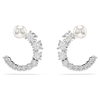 Orecchini a cerchio Matrix, Crystal Pearl, Taglio Round, Bianchi, Placcato rodio