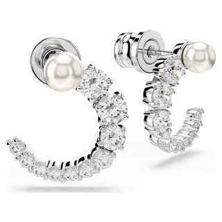 Orecchini a cerchio Matrix, Crystal Pearl, Taglio Round, Bianchi, Placcato rodio