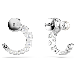 Orecchini a cerchio Matrix, Crystal Pearl, Taglio Round, Bianchi, Placcato rodio
