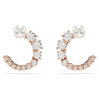 Orecchini a cerchio Matrix, Crystal Pearl, Taglio Round, Bianchi, Placcato color oro rosa