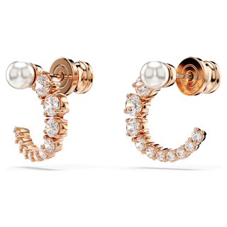 Orecchini a cerchio Matrix, Crystal Pearl, Taglio Round, Bianchi, Placcato color oro rosa