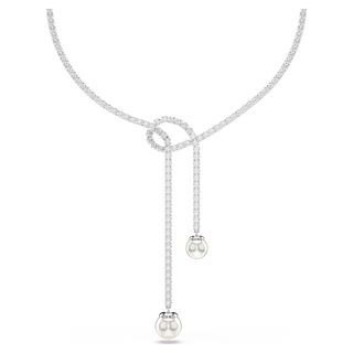 Collana a Y Matrix, Crystal Pearl, Taglio Round, Bianco, Placcato rodio