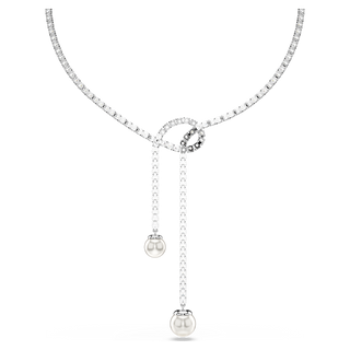 Collana a Y Matrix, Crystal Pearl, Taglio Round, Bianco, Placcato rodio