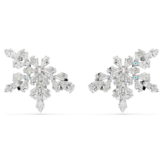 Orecchini a clip Idyllia, Taglio misto, Mezzo fiocco di neve, Bianchi, Placcato rodio