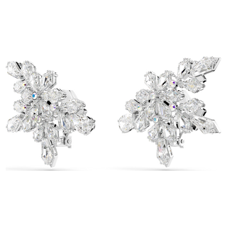 Orecchini a clip Idyllia, Taglio misto, Mezzo fiocco di neve, Bianchi, Placcato rodio