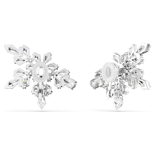 Orecchini a clip Idyllia, Taglio misto, Mezzo fiocco di neve, Bianchi, Placcato rodio