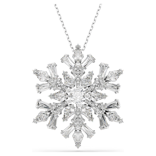 Pendente e spilla Idyllia, Taglio misto, Fiocco Di Neve, Bianchi, Placcato rodio